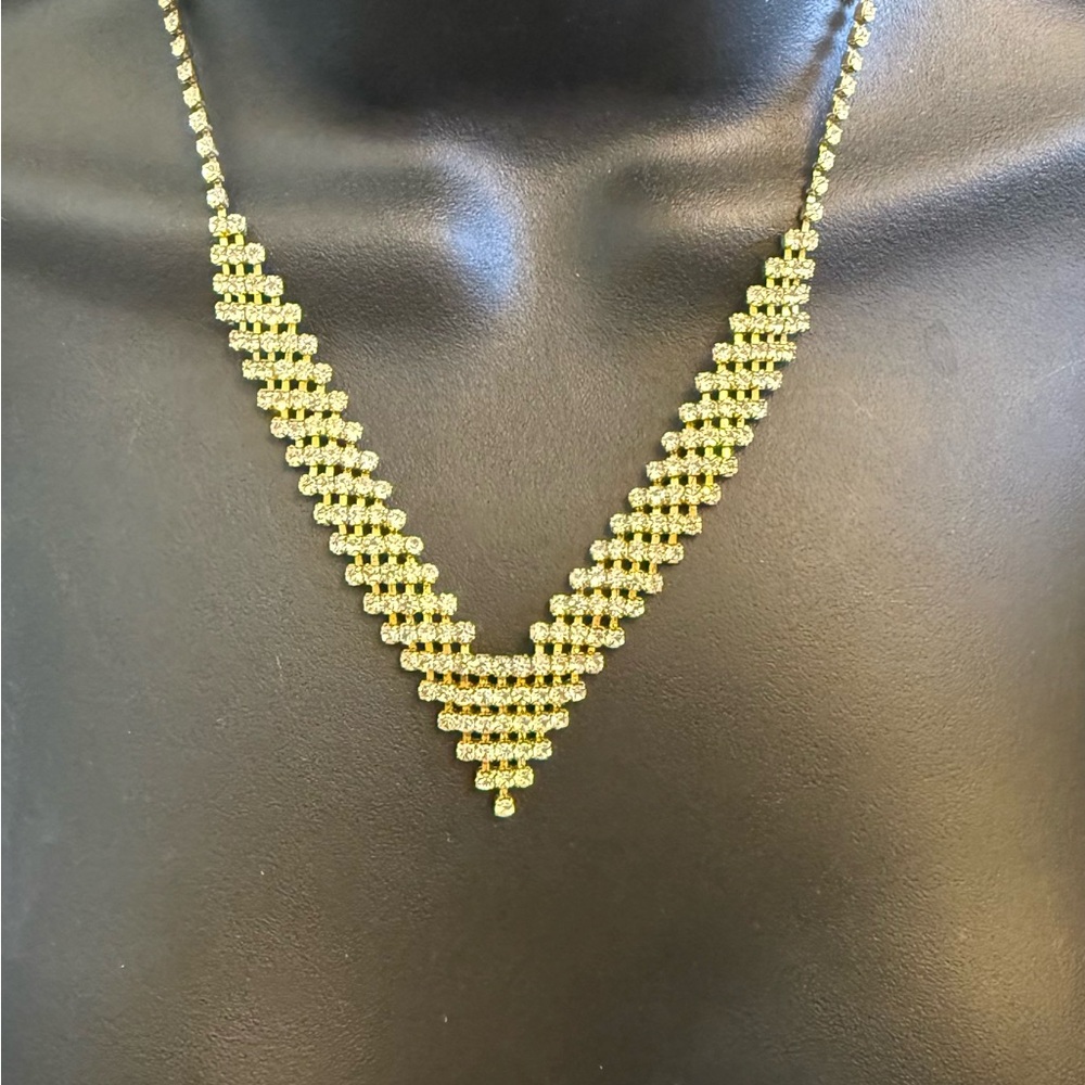 Gold-Tone V-Shaped Crystal Necklace - Women's Jewelry